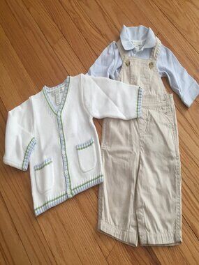 POTTERY BARN Kids one piece overall & sweater set, 0-6 M